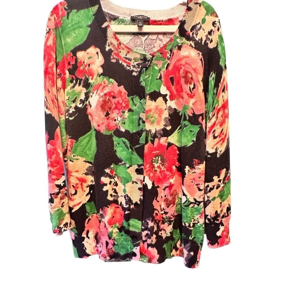 Talbot’s multi color  Floral Cardigan Sweater Sz Sp